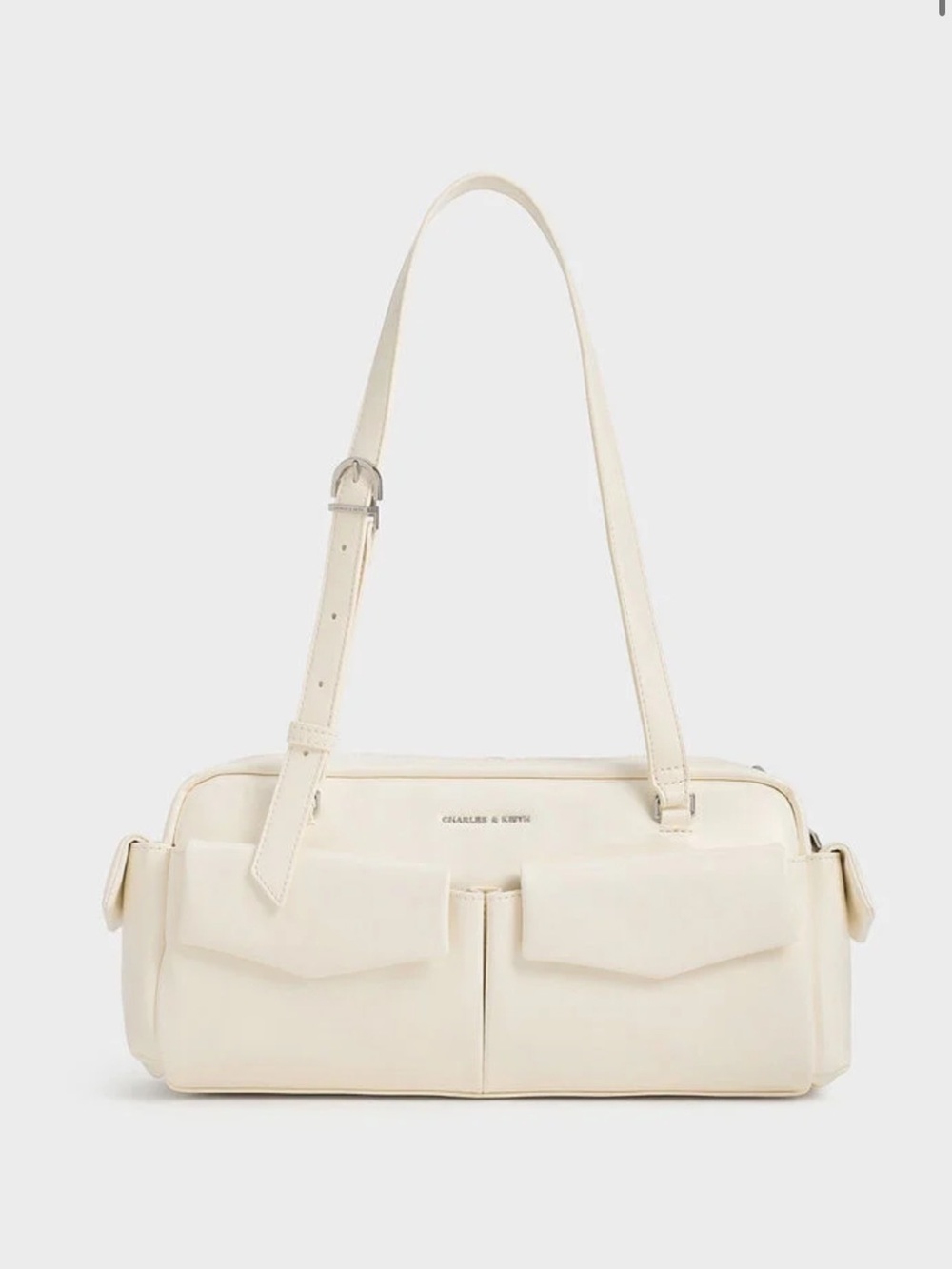 CHARLES & KEITH Cream Shoulder Bag with Dual Front Pockets